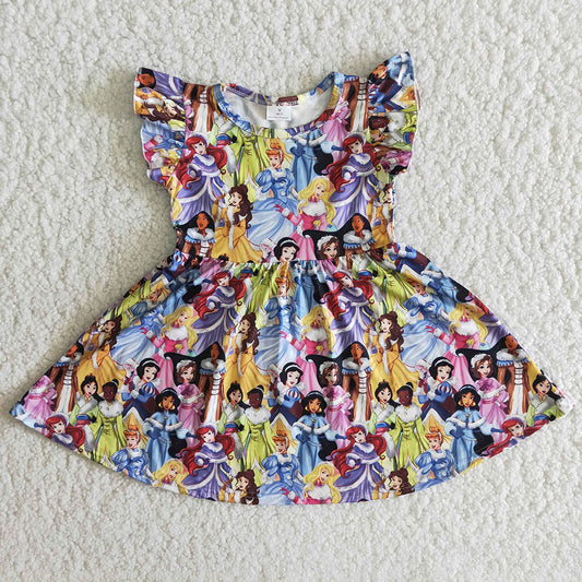 Princess colorful cartoon puffy short sleeve dress