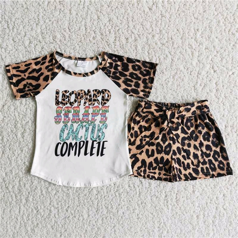 cactus letters leopard print raglan white girl short sleeve shorts outfits