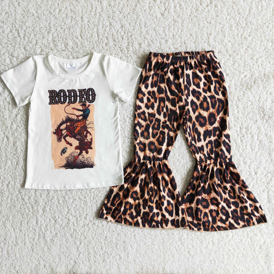 rodeo horse letters leopard print short sleeve bell bottom pant outfit jan 0106