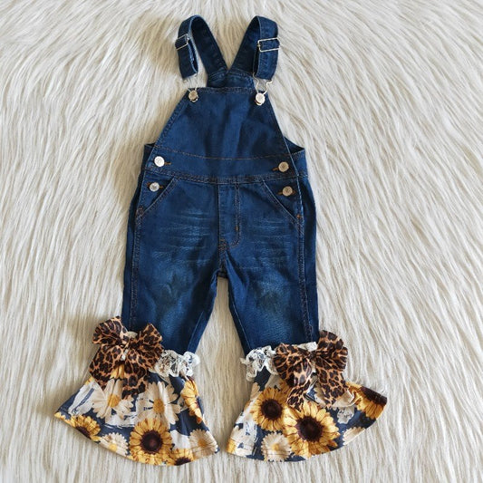 Sunflower bell bottom denim suspender pants