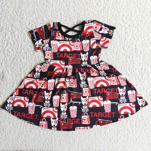 promotion D6-15 Target pattern red black cartoon short sleeve dress 202404