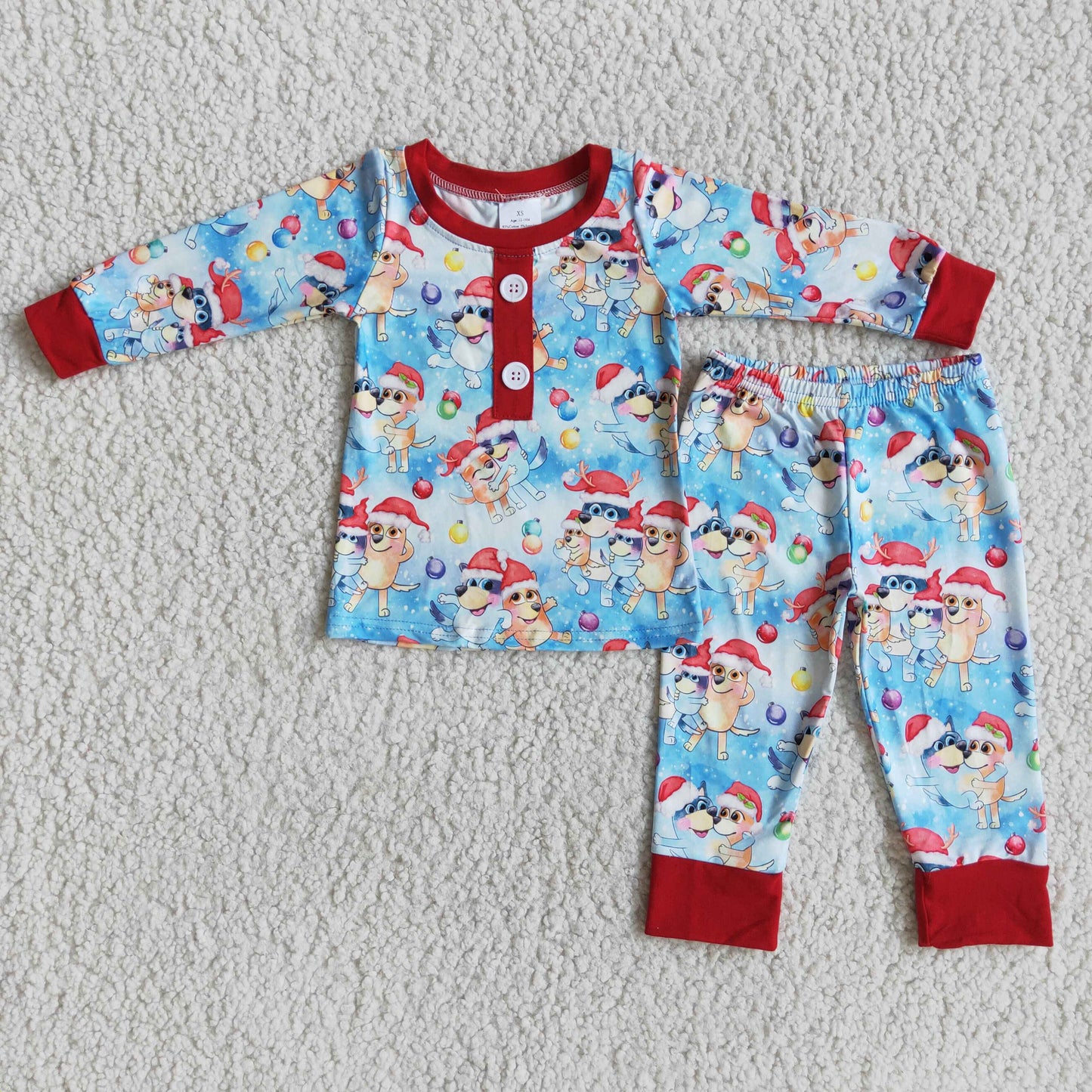 promotion 6 B11-24 Christmas boy blue cartoon dog long sleeve pajamas outfits